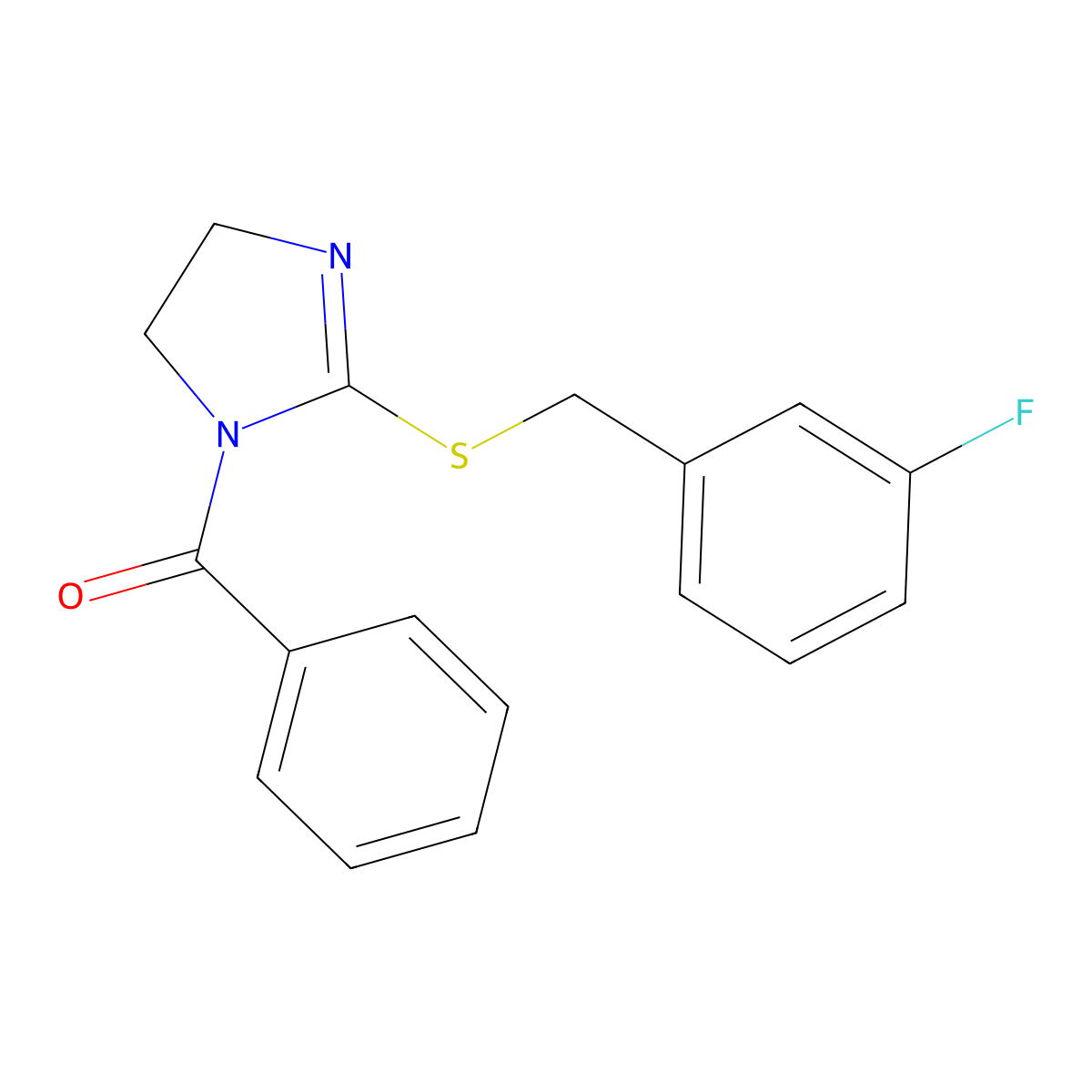 (2-((3-fluorobenzyl)thio)-4,5-dihydro-1H-imidazol-1-yl)(phenyl)methanone molecular structure, CAS 851864-75-0