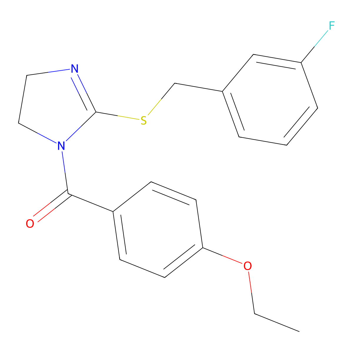 (4-ethoxyphenyl)(2-((3-fluorobenzyl)thio)-4,5-dihydro-1H-imidazol-1-yl)methanone molecular structure, CAS 851864-93-2