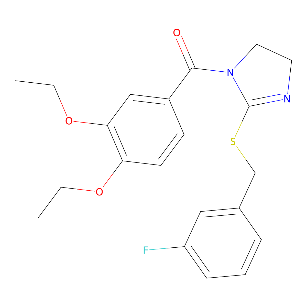 (3,4-diethoxyphenyl)(2-((3-fluorobenzyl)thio)-4,5-dihydro-1H-imidazol-1-yl)methanone molecular structure, CAS 851865-01-5
