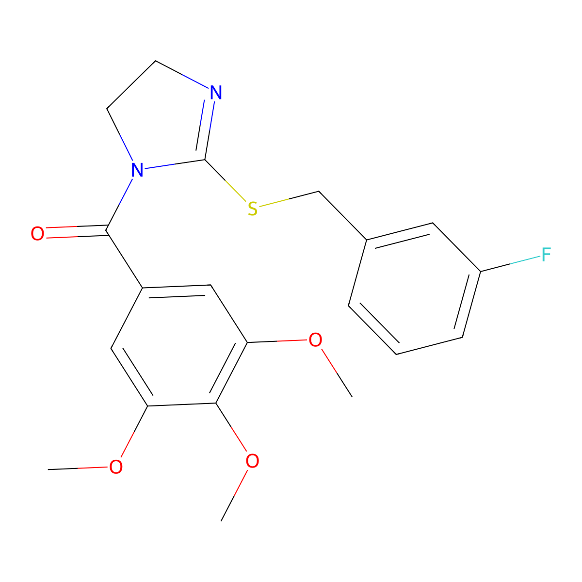 (2-((3-fluorobenzyl)thio)-4,5-dihydro-1H-imidazol-1-yl)(3,4,5-trimethoxyphenyl)methanone molecular structure, CAS 851865-02-6