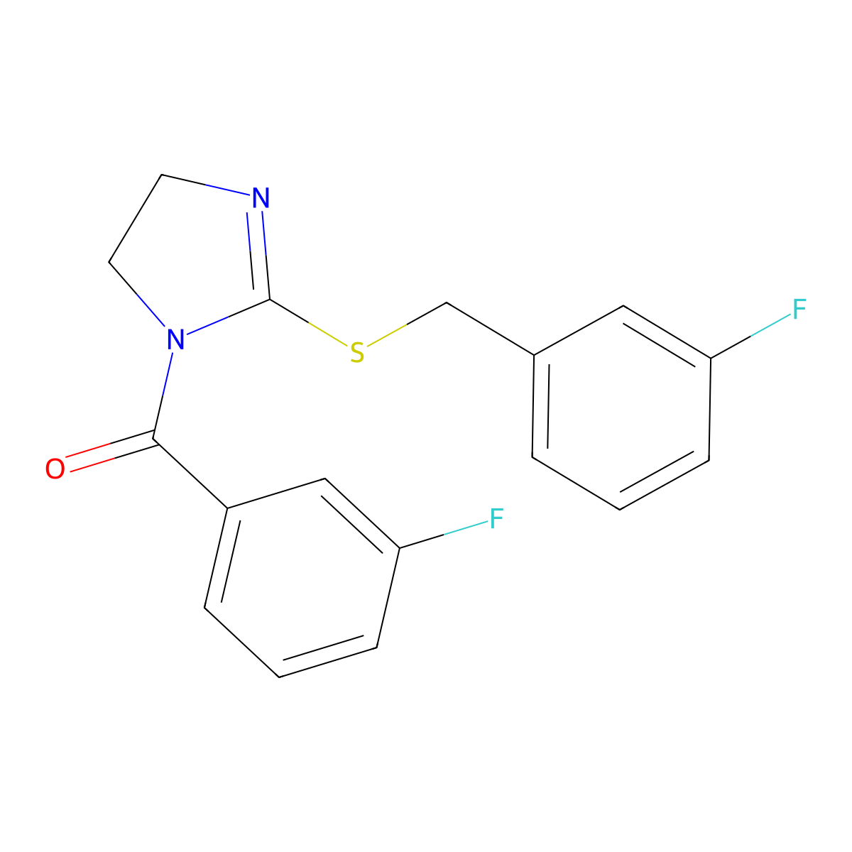 (2-((3-fluorobenzyl)thio)-4,5-dihydro-1H-imidazol-1-yl)(3-fluorophenyl)methanone molecular structure, CAS 851865-05-9