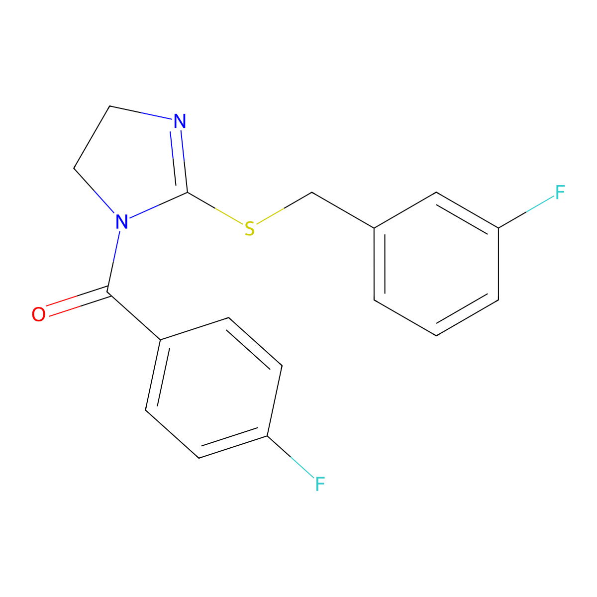 (2-((3-fluorobenzyl)thio)-4,5-dihydro-1H-imidazol-1-yl)(4-fluorophenyl)methanone molecular structure, CAS 851865-06-0