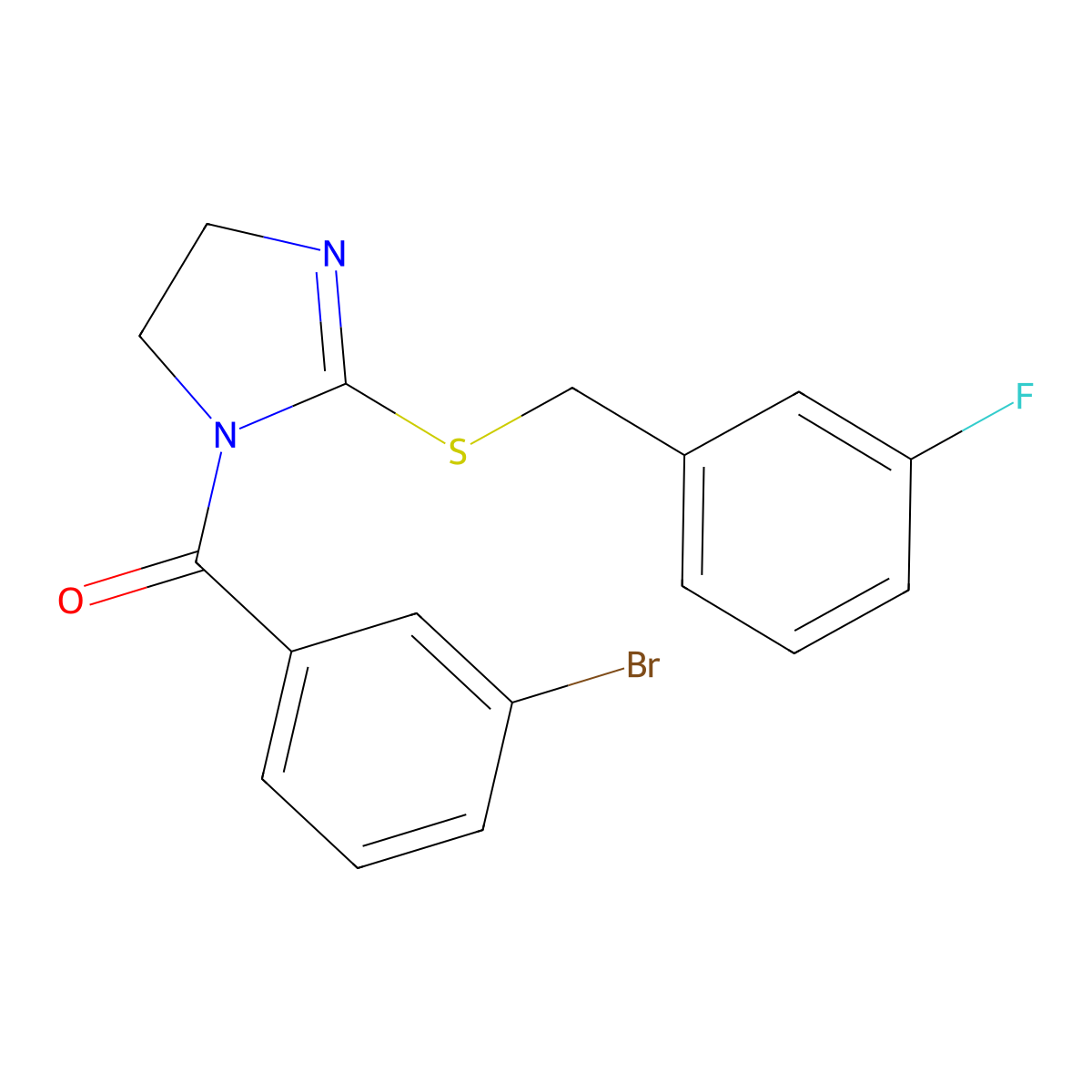 (3-bromophenyl)(2-((3-fluorobenzyl)thio)-4,5-dihydro-1H-imidazol-1-yl)methanone molecular structure, CAS 851865-11-7