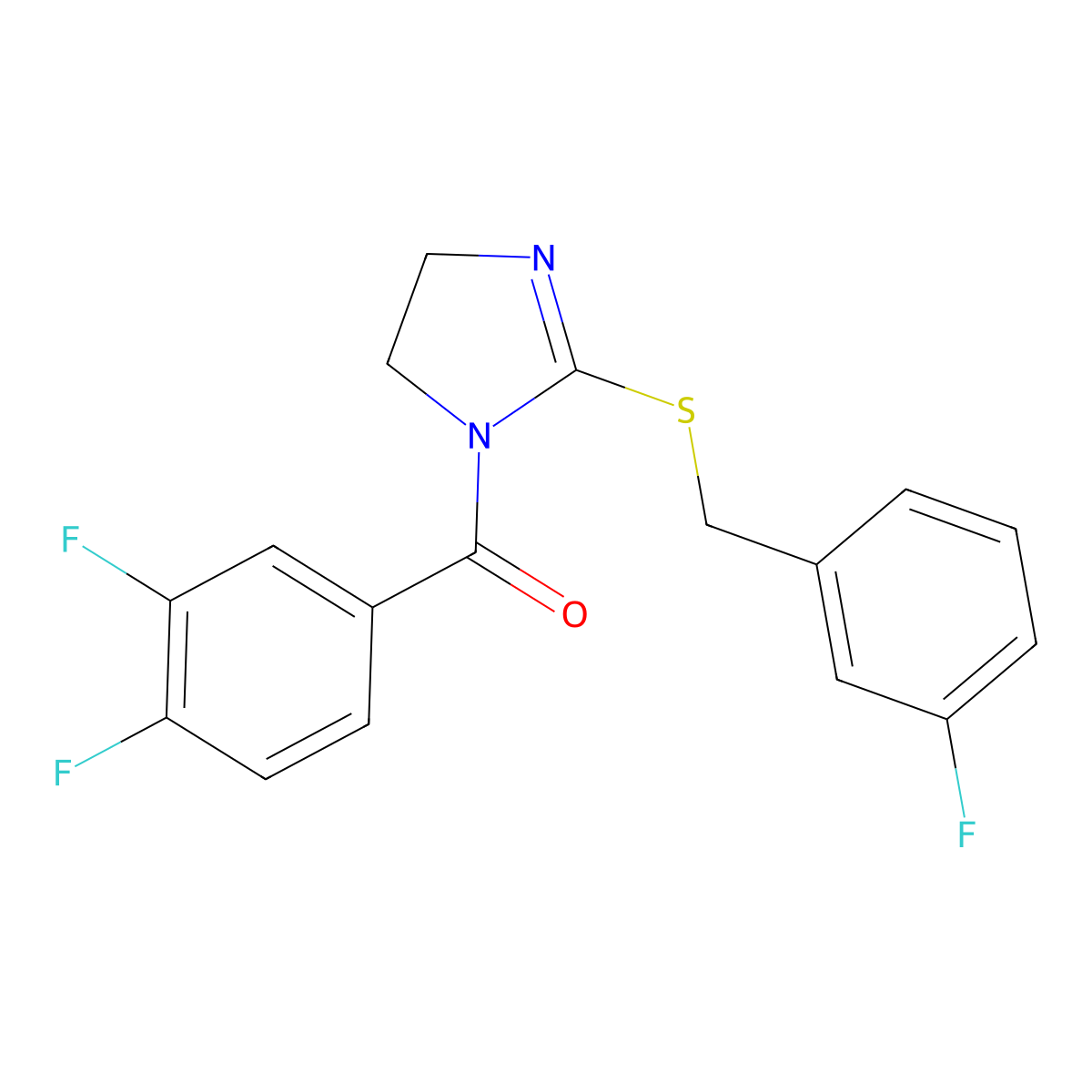 (3,4-difluorophenyl)(2-((3-fluorobenzyl)thio)-4,5-dihydro-1H-imidazol-1-yl)methanone molecular structure, CAS 851865-14-0