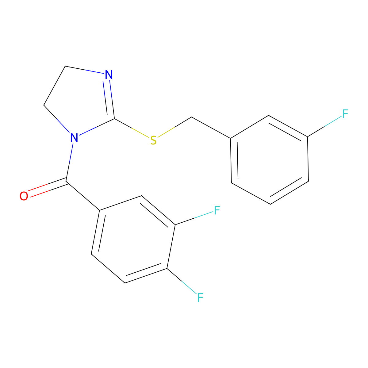 (3,4-difluorophenyl)(2-((3-fluorobenzyl)thio)-4,5-dihydro-1H-imidazol-1-yl)methanone molecular structure, CAS 851865-14-0