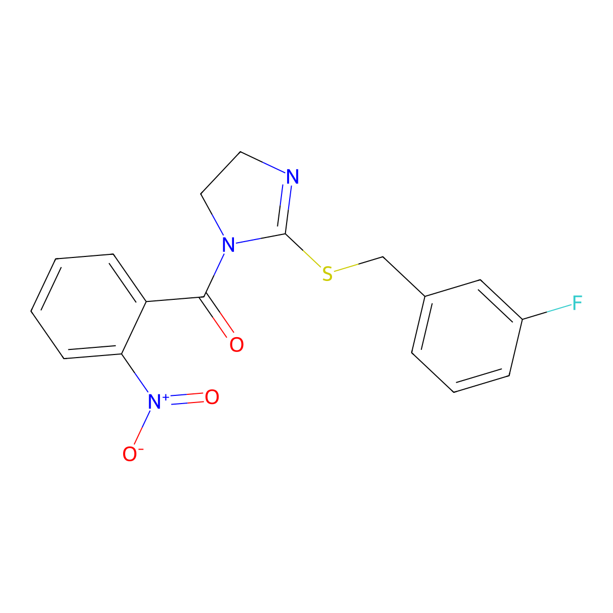 [2-[(3-Fluorophenyl)methylsulfanyl]-4,5-dihydroimidazol-1-yl]-(2-nitrophenyl)methanone molecular structure, CAS 851865-17-3