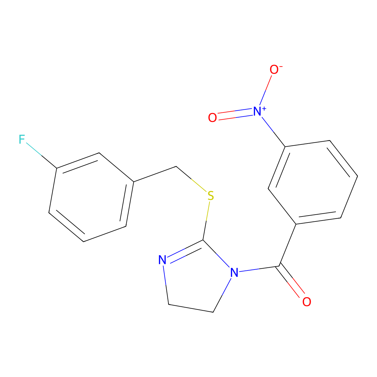 [2-[(3-Fluorophenyl)methylsulfanyl]-4,5-dihydroimidazol-1-yl]-(3-nitrophenyl)methanone molecular structure, CAS 851865-18-4