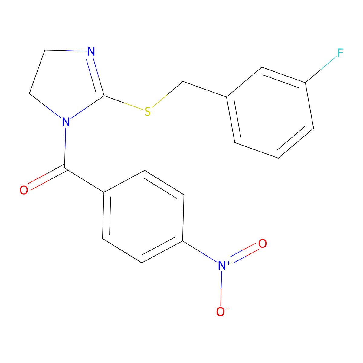 [2-[(3-Fluorophenyl)methylsulfanyl]-4,5-dihydroimidazol-1-yl]-(4-nitrophenyl)methanone molecular structure, CAS 851865-19-5