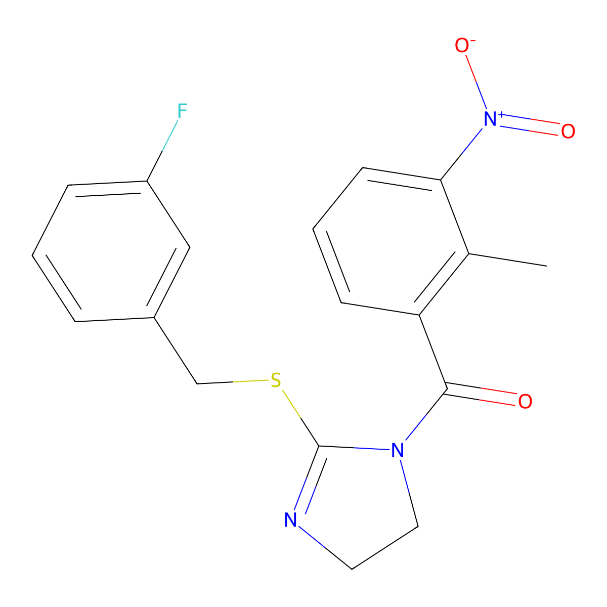 (2-((3-fluorobenzyl)thio)-4,5-dihydro-1H-imidazol-1-yl)(2-methyl-3-nitrophenyl)methanone molecular structure, CAS 851865-20-8