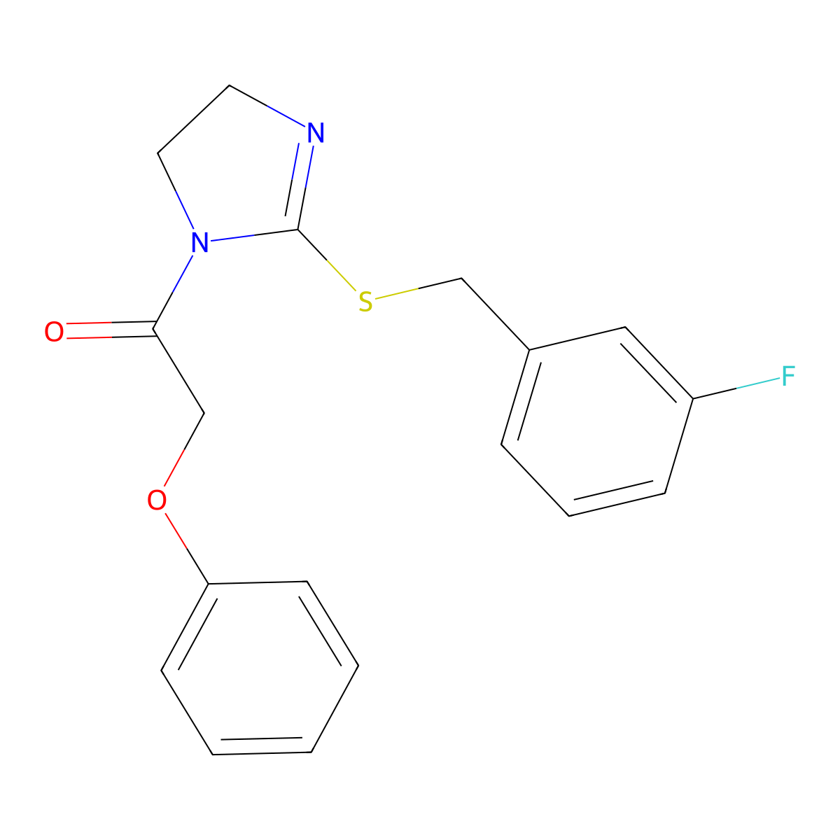 1-[2-[(3-Fluorophenyl)methylsulfanyl]-4,5-dihydroimidazol-1-yl]-2-phenoxyethanone molecular structure, CAS 851865-25-3