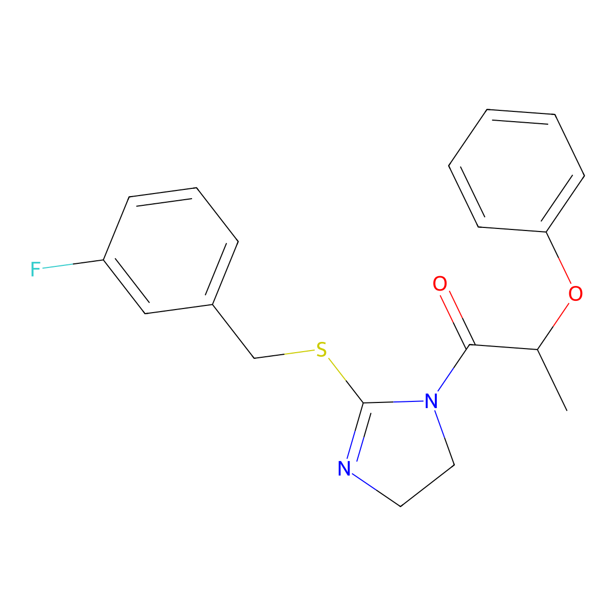 1-[2-[(3-Fluorophenyl)methylsulfanyl]-4,5-dihydroimidazol-1-yl]-2-phenoxypropan-1-one molecular structure, CAS 851865-28-6
