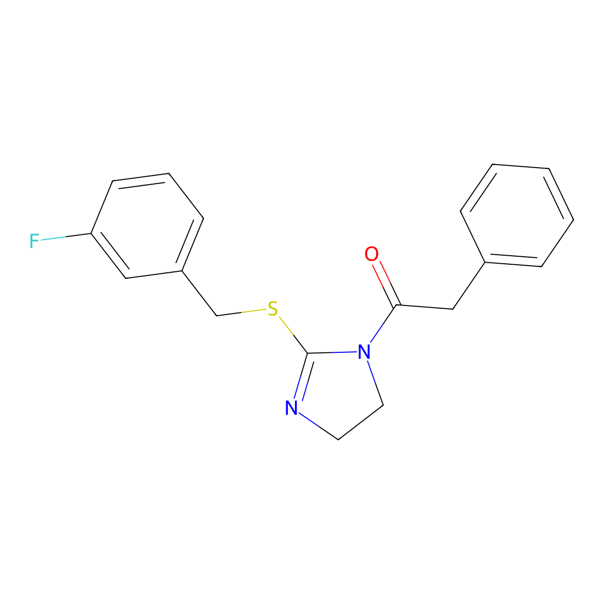 1-(2-((3-fluorobenzyl)thio)-4,5-dihydro-1H-imidazol-1-yl)-2-phenylethanone molecular structure, CAS 851865-29-7