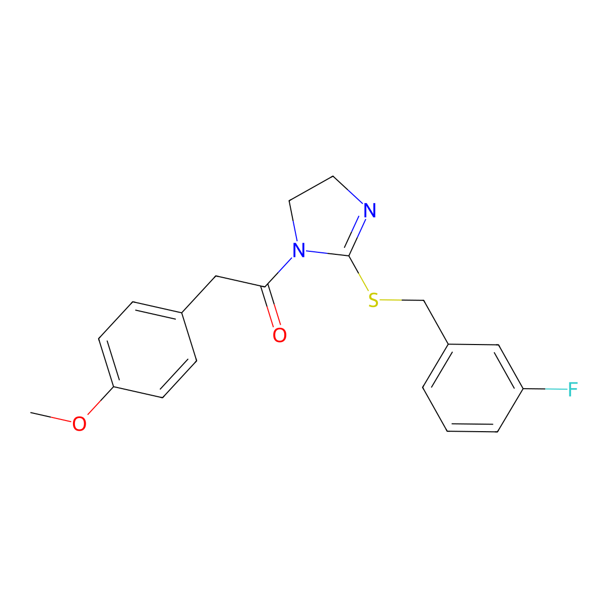 1-(2-((3-fluorobenzyl)thio)-4,5-dihydro-1H-imidazol-1-yl)-2-(4-methoxyphenyl)ethanone molecular structure, CAS 851865-30-0