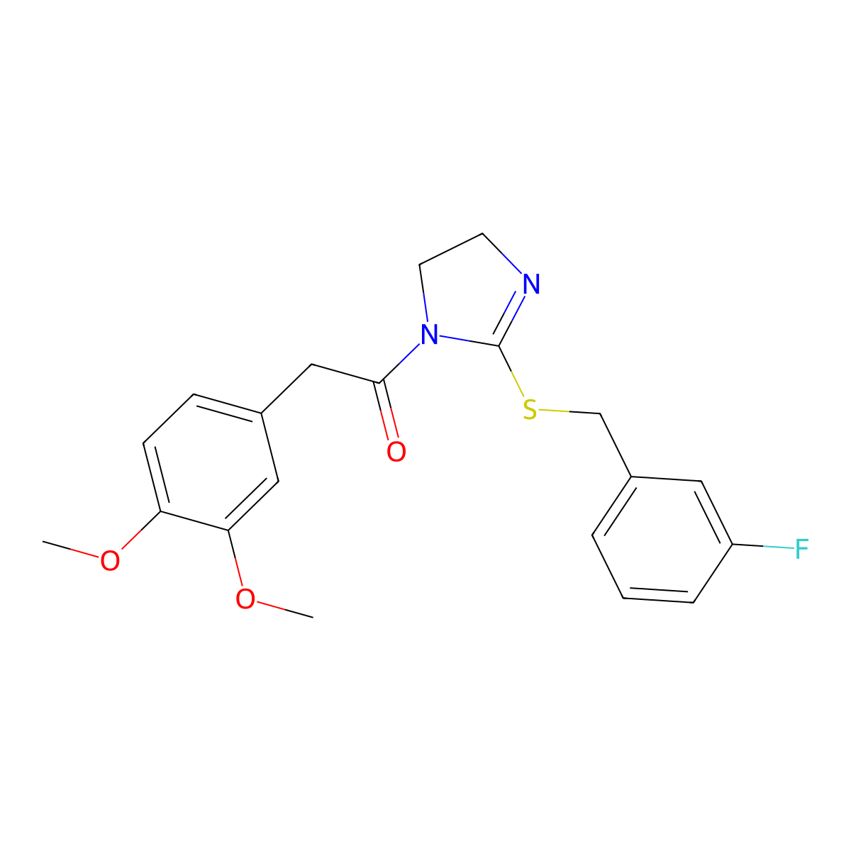 2-(3,4-dimethoxyphenyl)-1-(2-((3-fluorobenzyl)thio)-4,5-dihydro-1H-imidazol-1-yl)ethanone molecular structure, CAS 851865-31-1