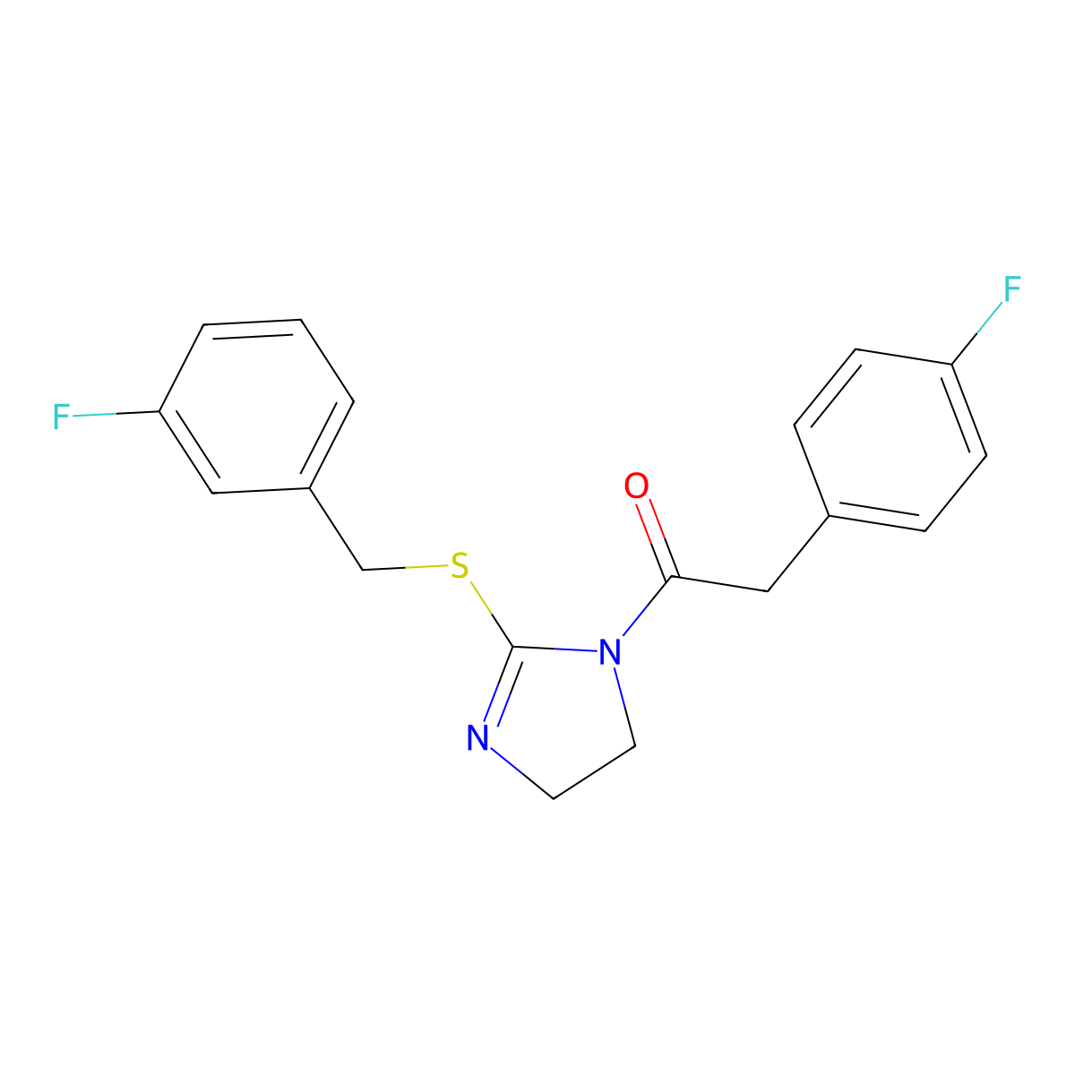 2-(4-Fluorophenyl)-1-[2-[(3-fluorophenyl)methylsulfanyl]-4,5-dihydroimidazol-1-yl]ethanone molecular structure, CAS 851865-33-3