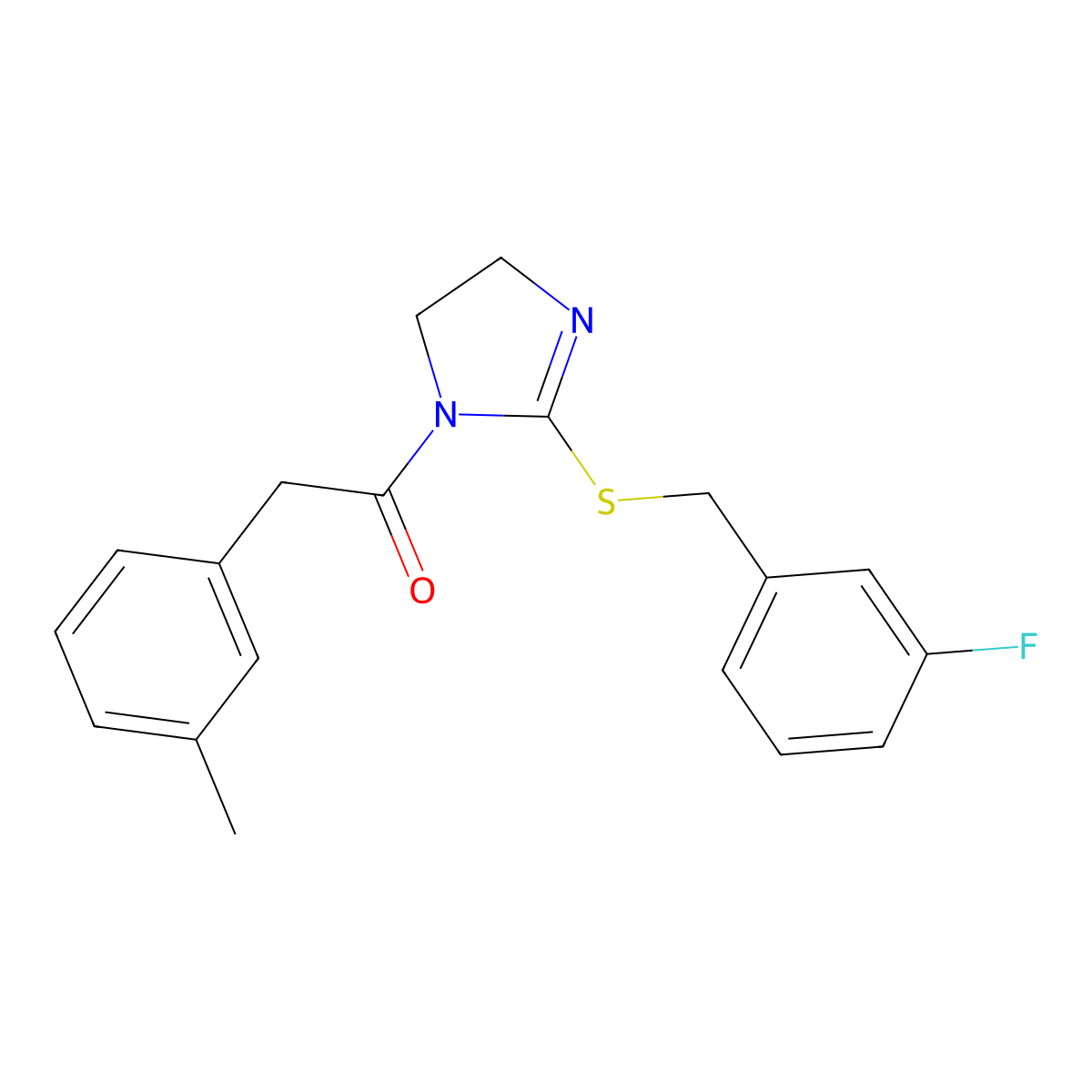 1-(2-((3-fluorobenzyl)thio)-4,5-dihydro-1H-imidazol-1-yl)-2-(m-tolyl)ethanone molecular structure, CAS 851865-35-5
