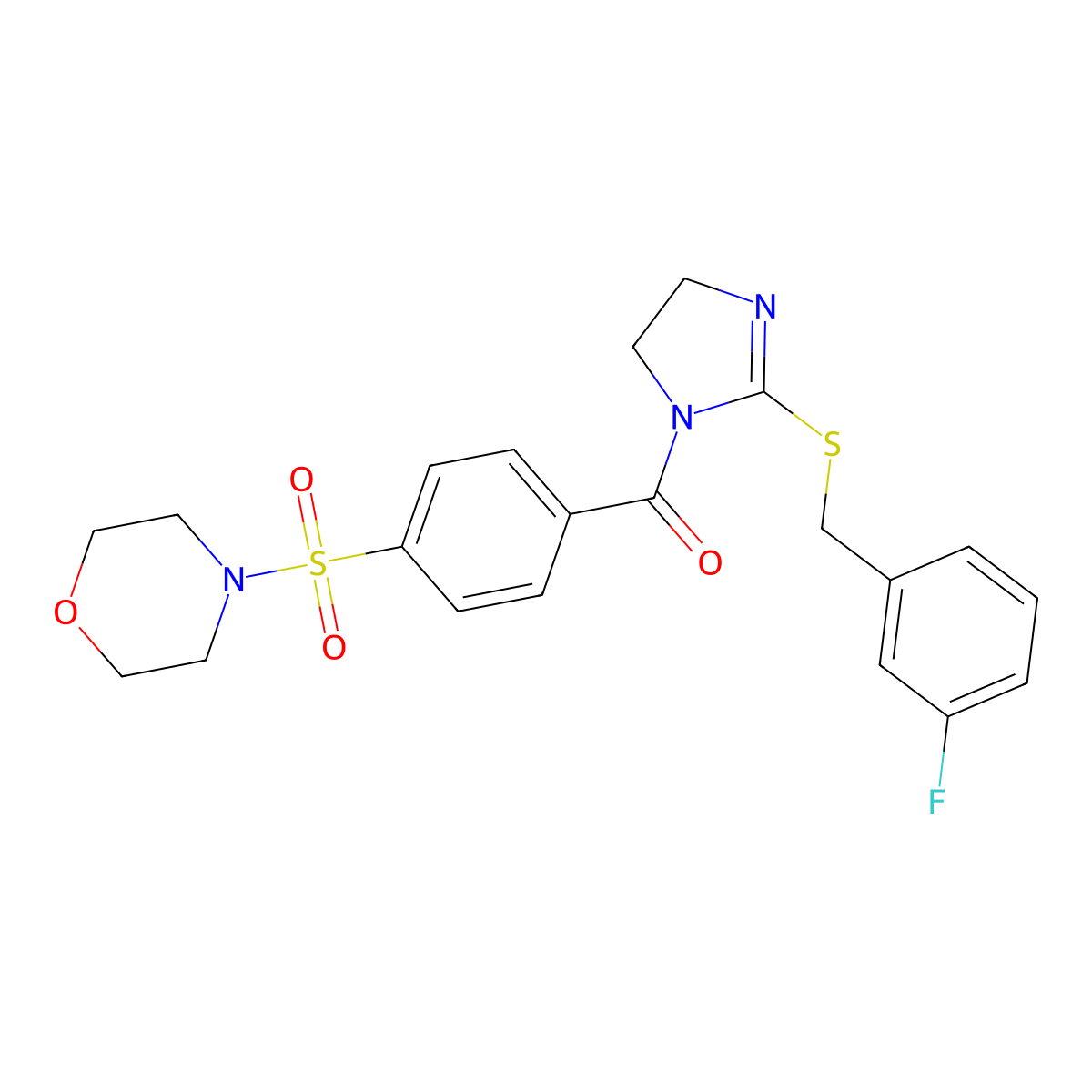 (2-((3-fluorobenzyl)thio)-4,5-dihydro-1H-imidazol-1-yl)(4-(morpholinosulfonyl)phenyl)methanone molecular structure, CAS 851865-41-3