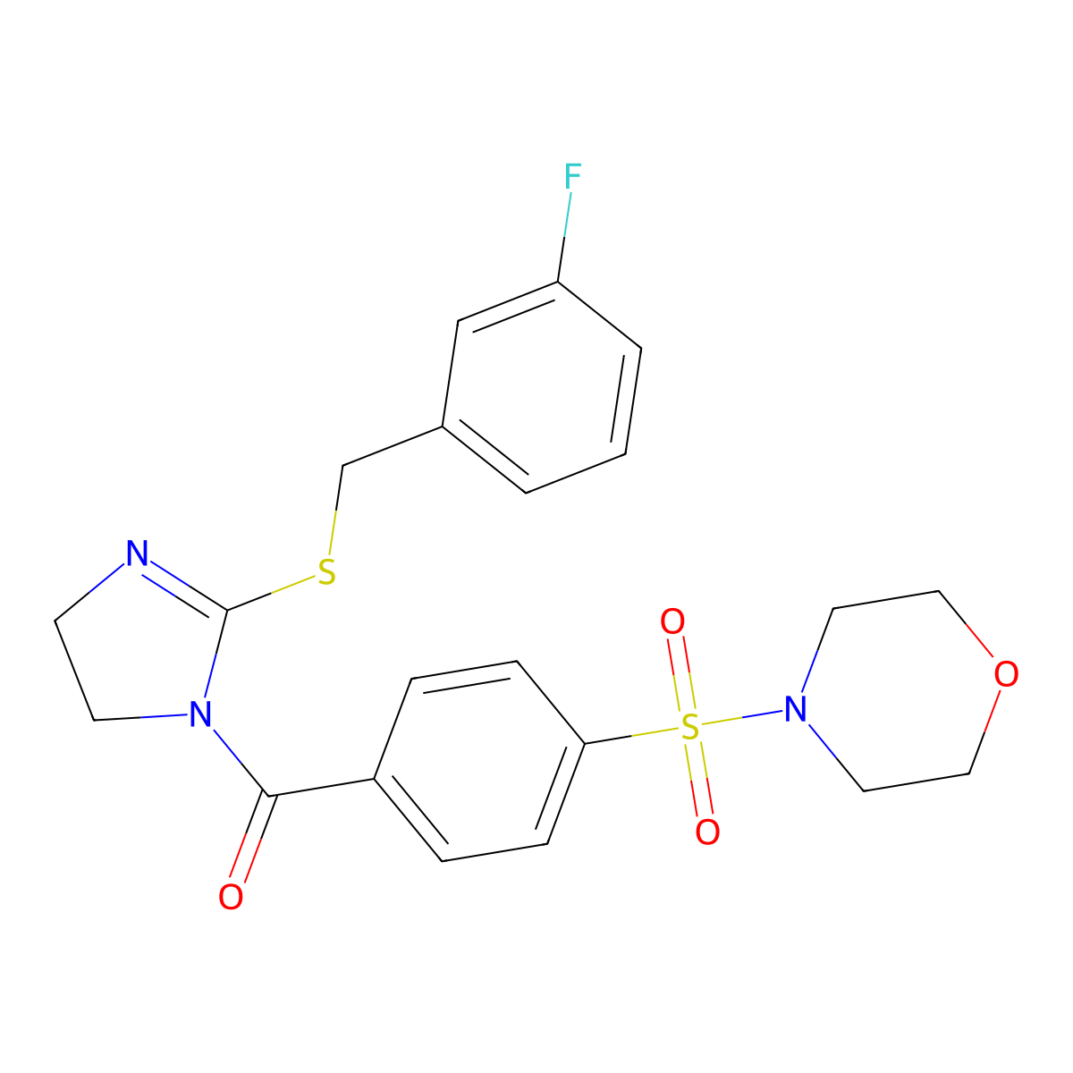 (2-((3-fluorobenzyl)thio)-4,5-dihydro-1H-imidazol-1-yl)(4-(morpholinosulfonyl)phenyl)methanone molecular structure, CAS 851865-41-3