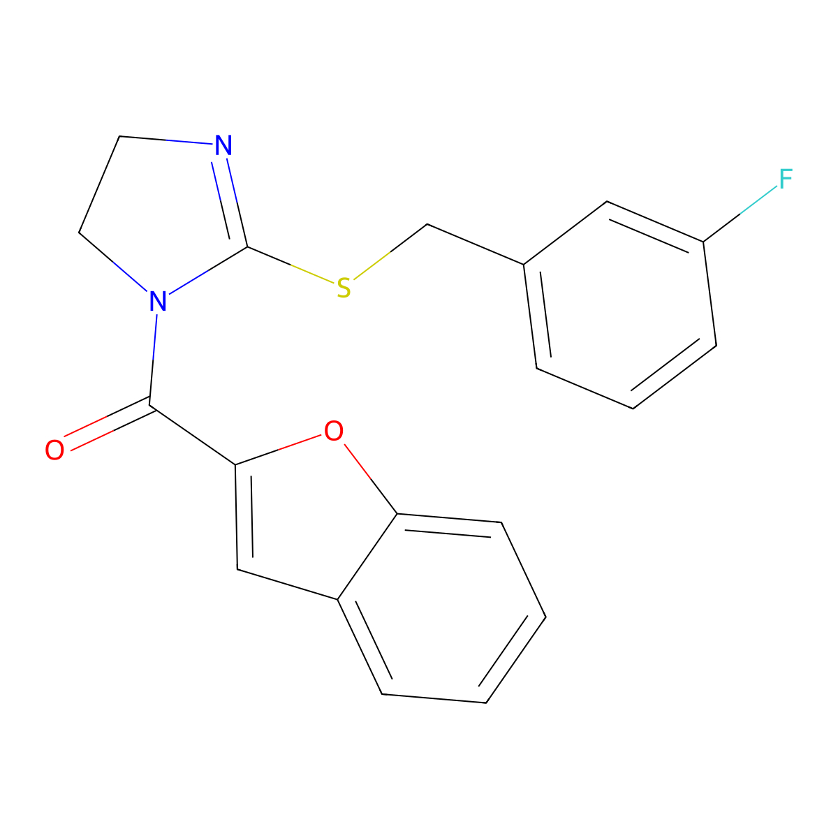 benzofuran-2-yl(2-((3-fluorobenzyl)thio)-4,5-dihydro-1H-imidazol-1-yl)methanone molecular structure, CAS 851865-46-8