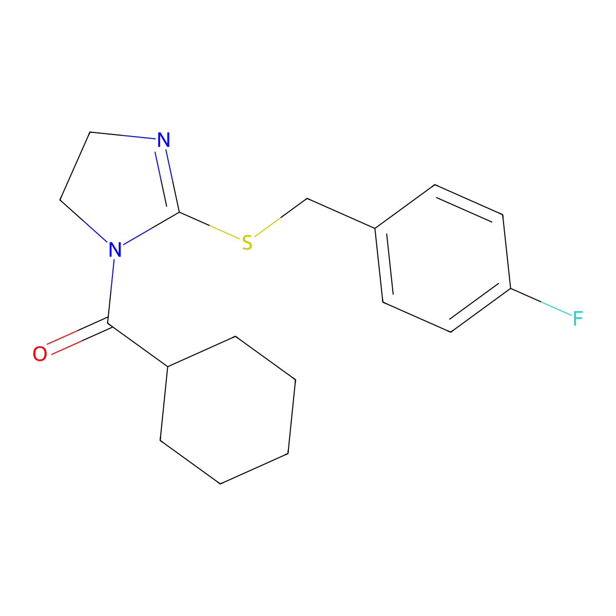cyclohexyl(2-((4-fluorobenzyl)thio)-4,5-dihydro-1H-imidazol-1-yl)methanone molecular structure, CAS 851865-51-5