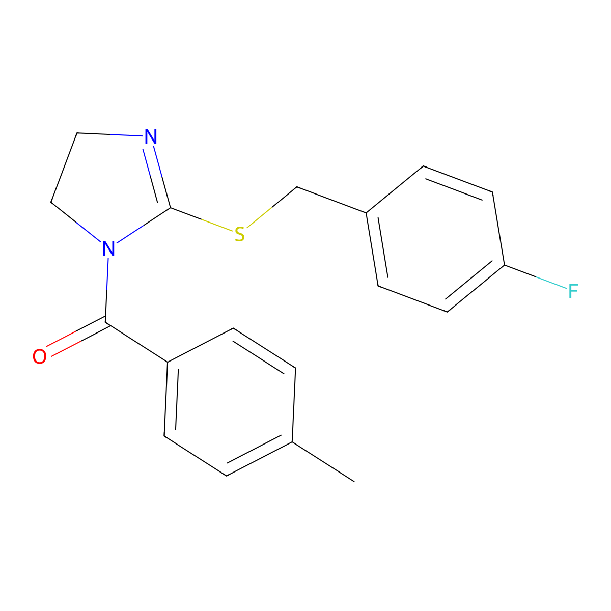 (2-((4-fluorobenzyl)thio)-4,5-dihydro-1H-imidazol-1-yl)(p-tolyl)methanone molecular structure, CAS 851865-56-0