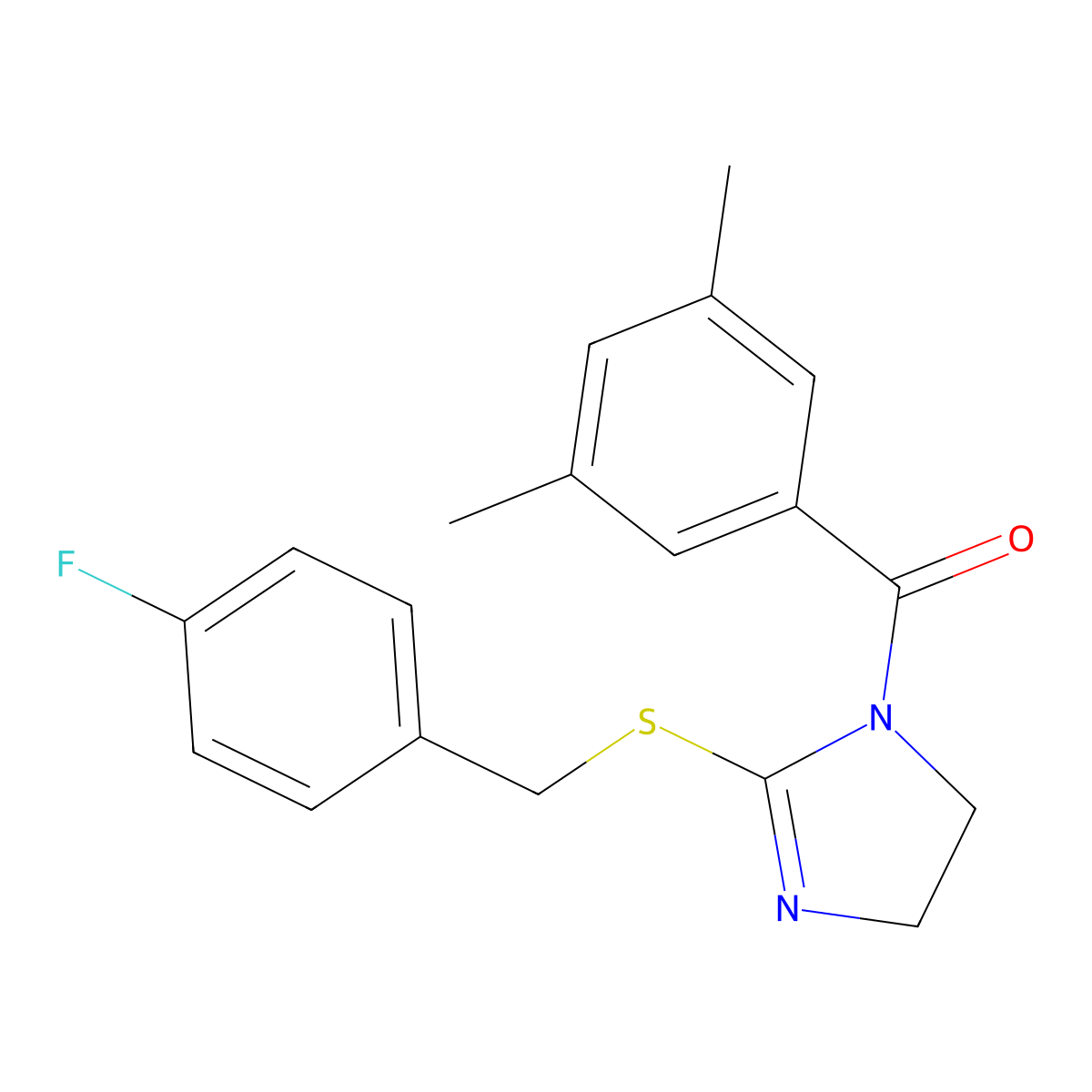 (3,5-Dimethylphenyl)-[2-[(4-fluorophenyl)methylsulfanyl]-4,5-dihydroimidazol-1-yl]methanone molecular structure, CAS 851865-57-1