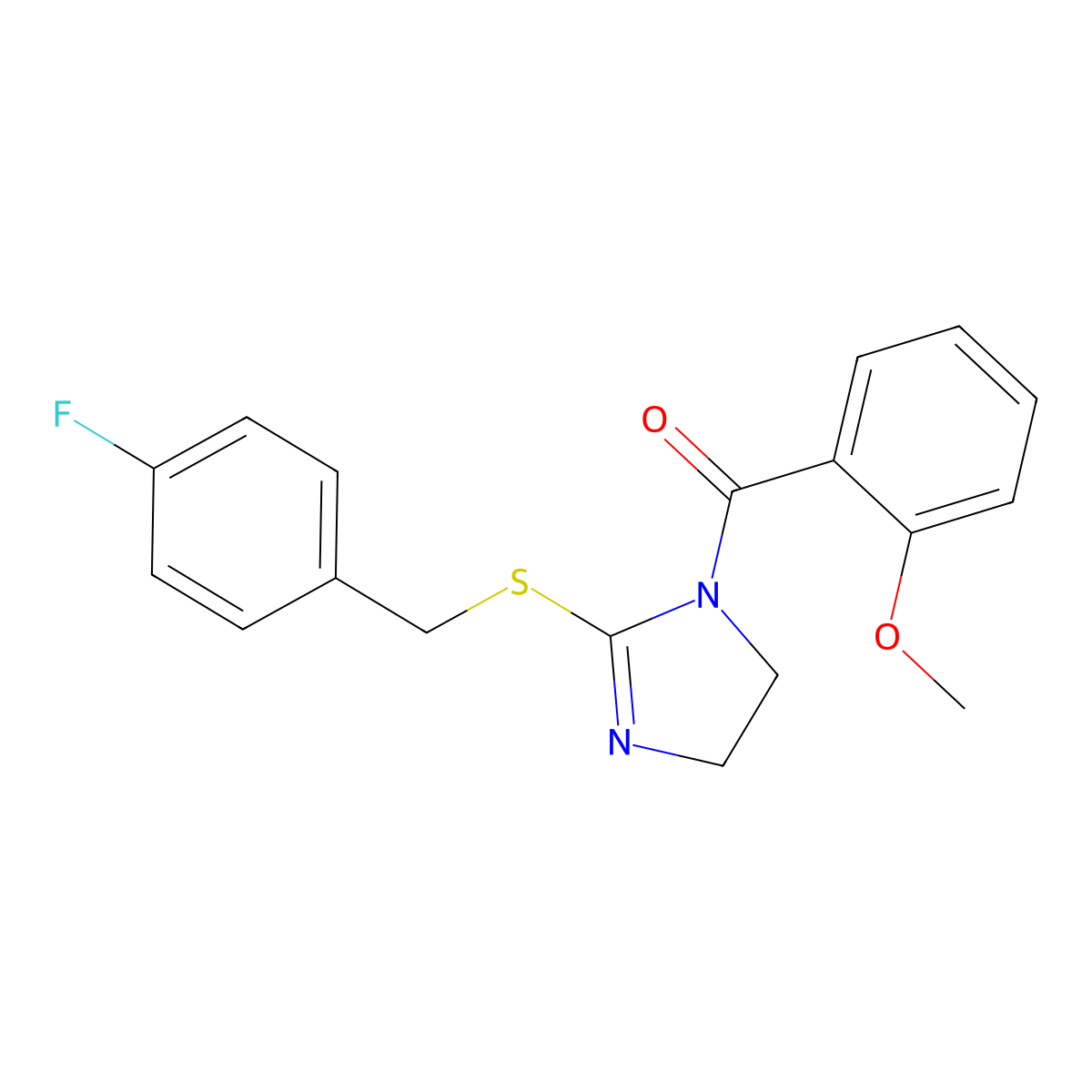 (2-((4-fluorobenzyl)thio)-4,5-dihydro-1H-imidazol-1-yl)(2-methoxyphenyl)methanone molecular structure, CAS 851865-59-3