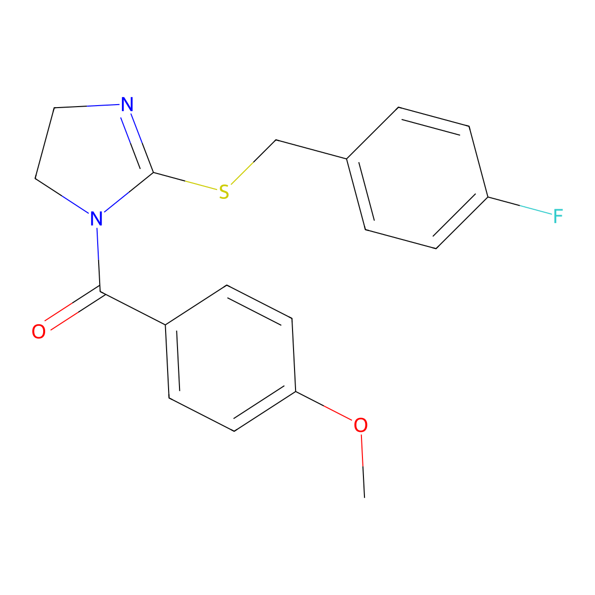 (2-((4-fluorobenzyl)thio)-4,5-dihydro-1H-imidazol-1-yl)(4-methoxyphenyl)methanone molecular structure, CAS 851865-61-7