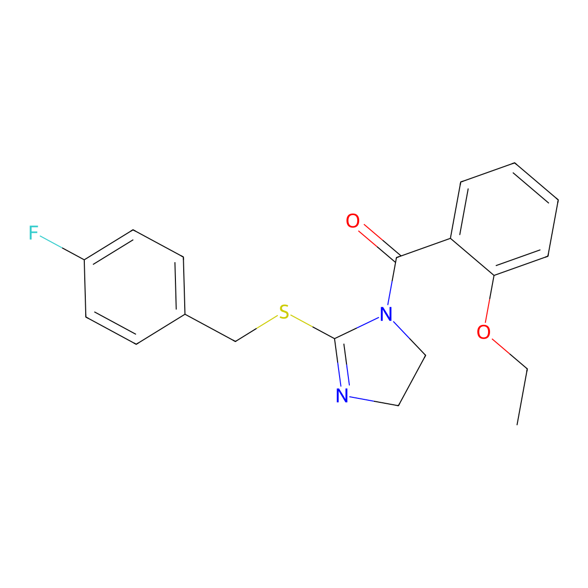 (2-ethoxyphenyl)(2-((4-fluorobenzyl)thio)-4,5-dihydro-1H-imidazol-1-yl)methanone molecular structure, CAS 851865-62-8