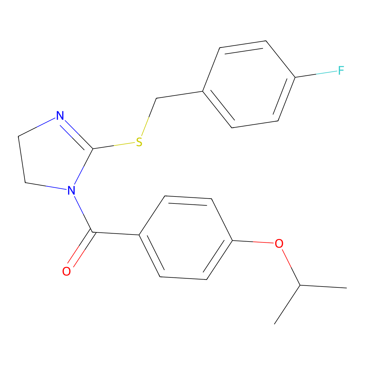 (2-((4-fluorobenzyl)thio)-4,5-dihydro-1H-imidazol-1-yl)(4-isopropoxyphenyl)methanone molecular structure, CAS 851865-64-0