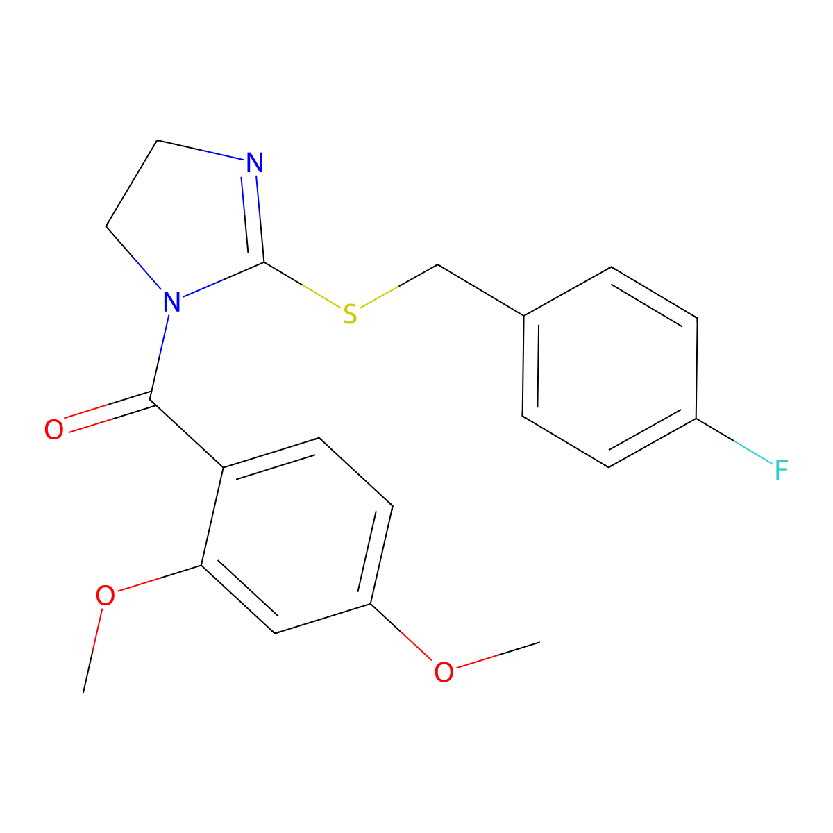 (2,4-Dimethoxyphenyl)-[2-[(4-fluorophenyl)methylsulfanyl]-4,5-dihydroimidazol-1-yl]methanone molecular structure, CAS 851865-65-1