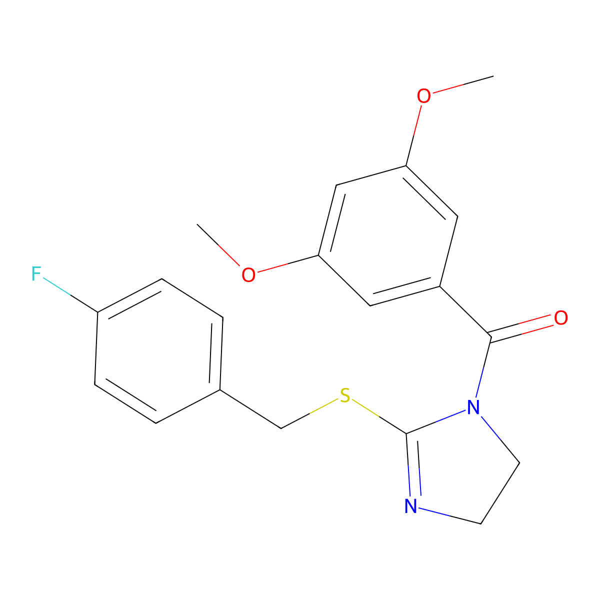 (3,5-dimethoxyphenyl)(2-((4-fluorobenzyl)thio)-4,5-dihydro-1H-imidazol-1-yl)methanone molecular structure, CAS 851865-69-5