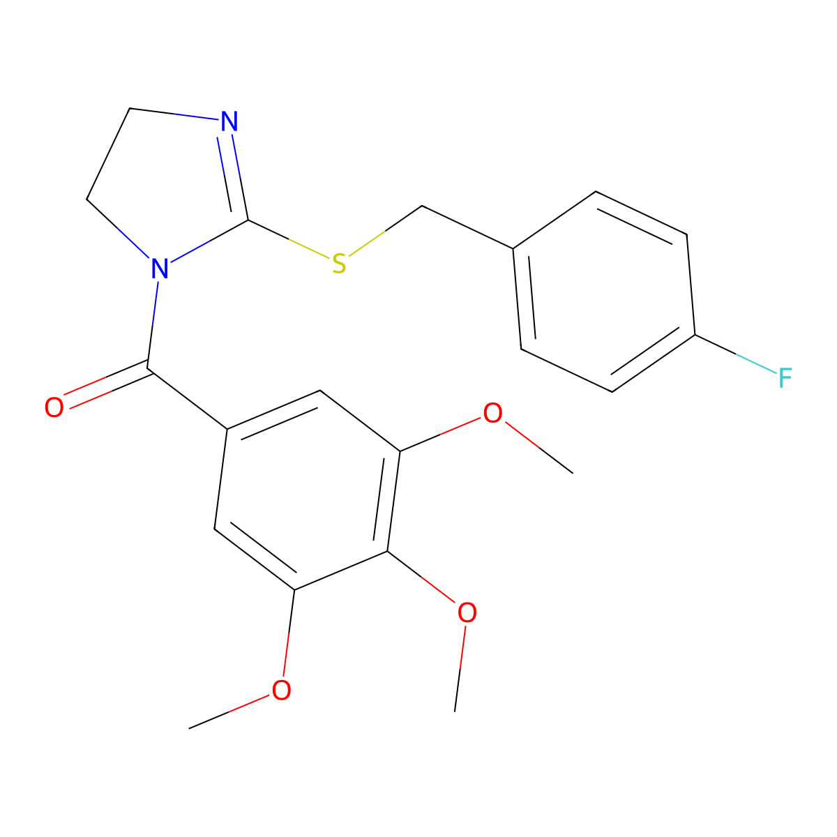 [2-[(4-Fluorophenyl)methylsulfanyl]-4,5-dihydroimidazol-1-yl]-(3,4,5-trimethoxyphenyl)methanone molecular structure, CAS 851865-75-3