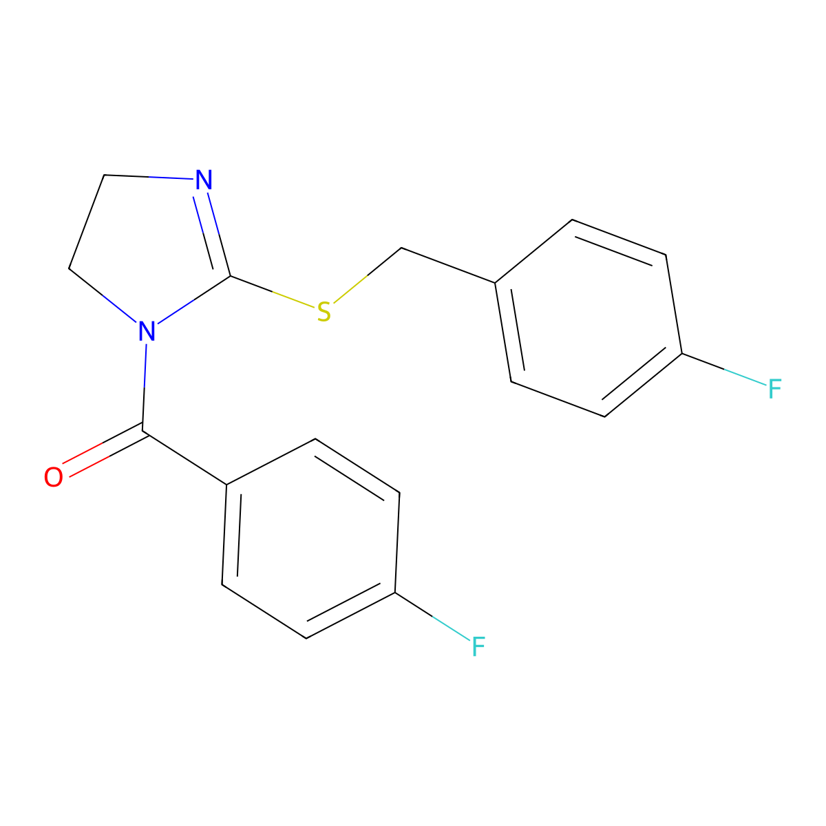 (2-((4-fluorobenzyl)thio)-4,5-dihydro-1H-imidazol-1-yl)(4-fluorophenyl)methanone molecular structure, CAS 851865-79-7