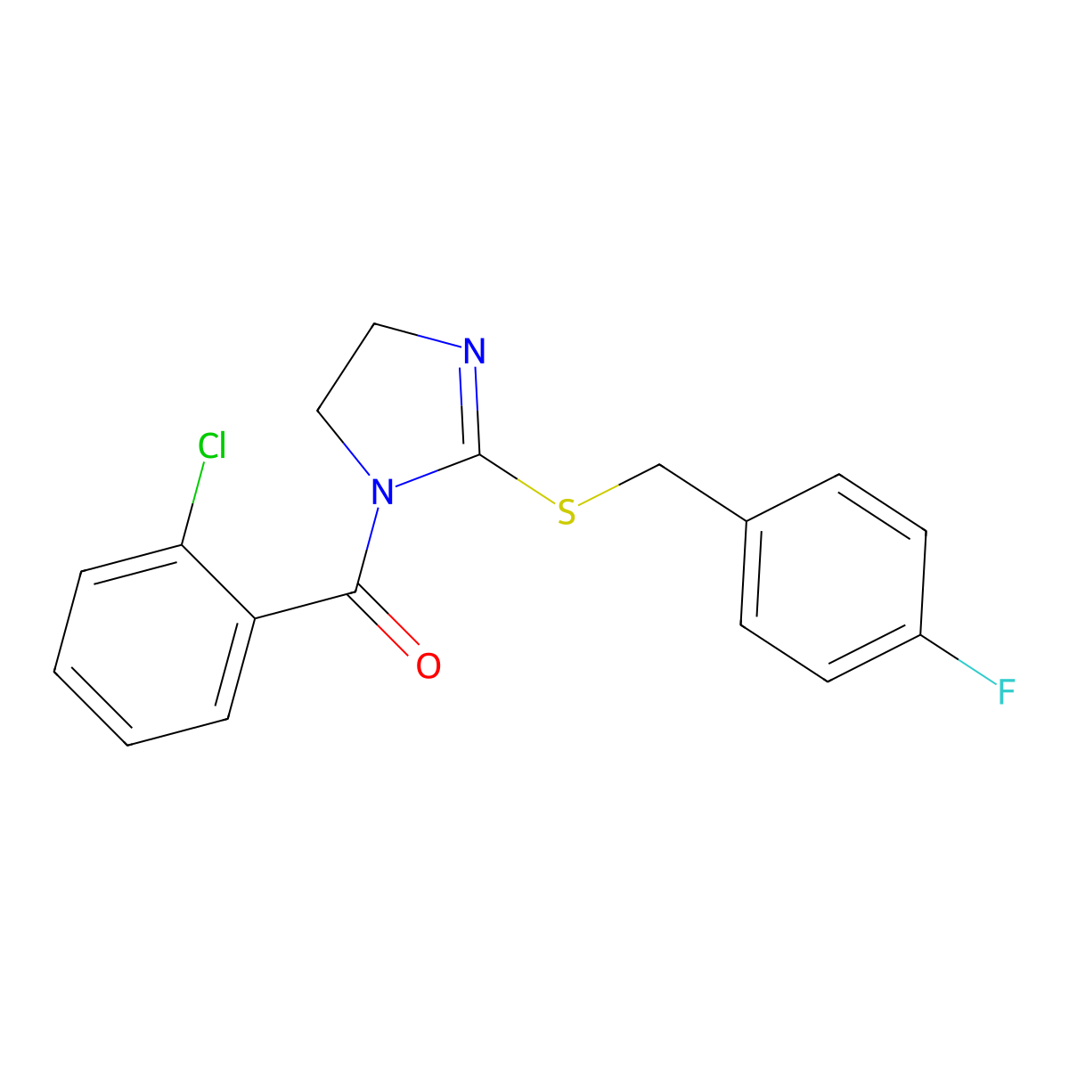(2-Chlorophenyl)-[2-[(4-fluorophenyl)methylsulfanyl]-4,5-dihydroimidazol-1-yl]methanone molecular structure, CAS 851865-81-1
