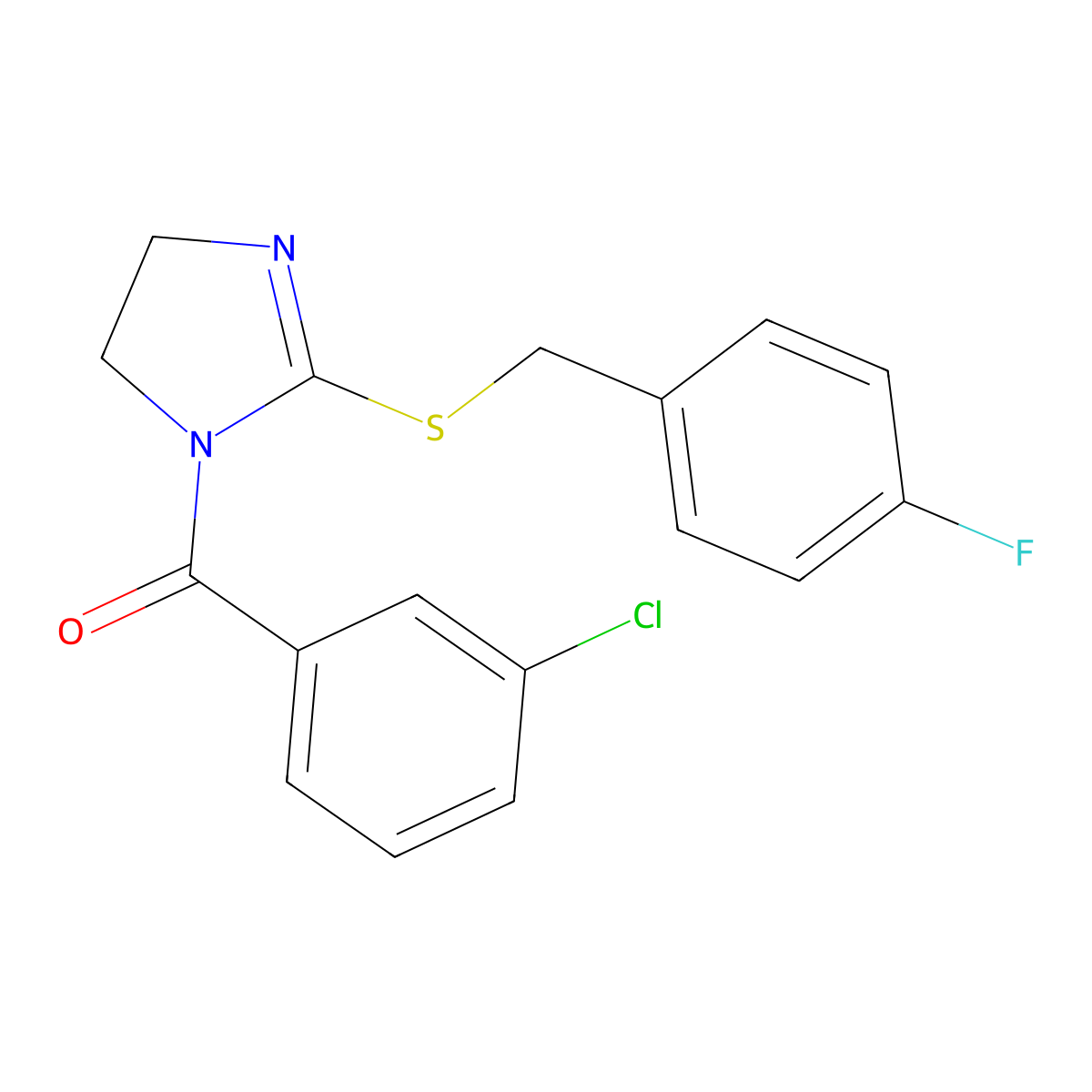 (3-chlorophenyl)(2-((4-fluorobenzyl)thio)-4,5-dihydro-1H-imidazol-1-yl)methanone molecular structure, CAS 851865-82-2