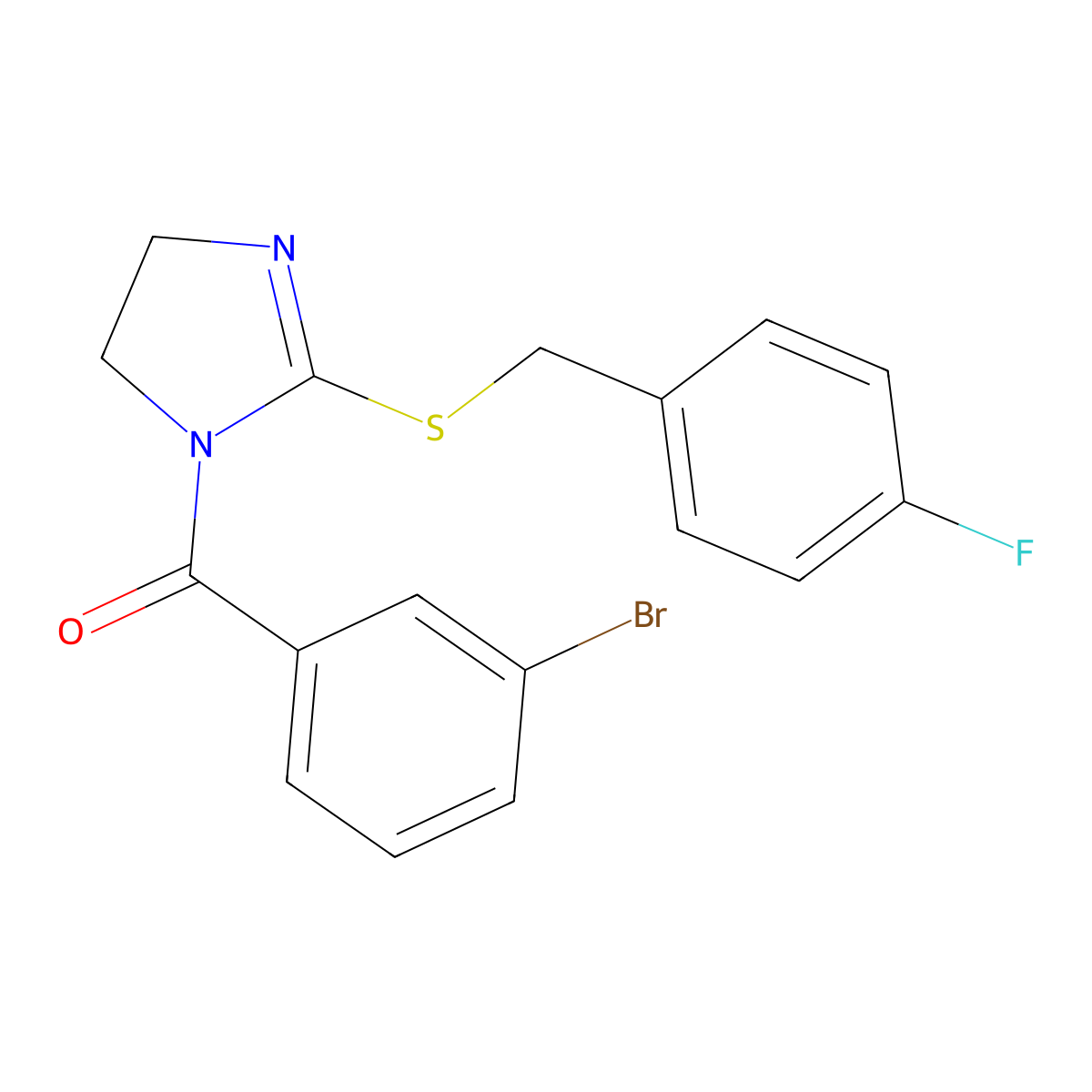 (3-bromophenyl)(2-((4-fluorobenzyl)thio)-4,5-dihydro-1H-imidazol-1-yl)methanone molecular structure, CAS 851865-86-6