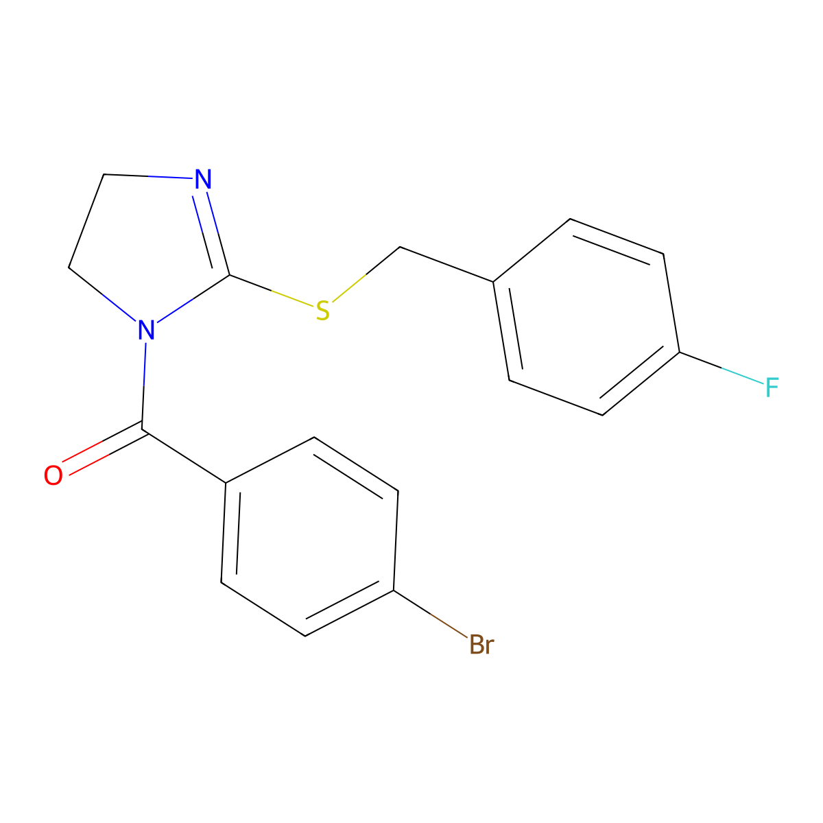 (4-bromophenyl)(2-((4-fluorobenzyl)thio)-4,5-dihydro-1H-imidazol-1-yl)methanone molecular structure, CAS 851865-87-7