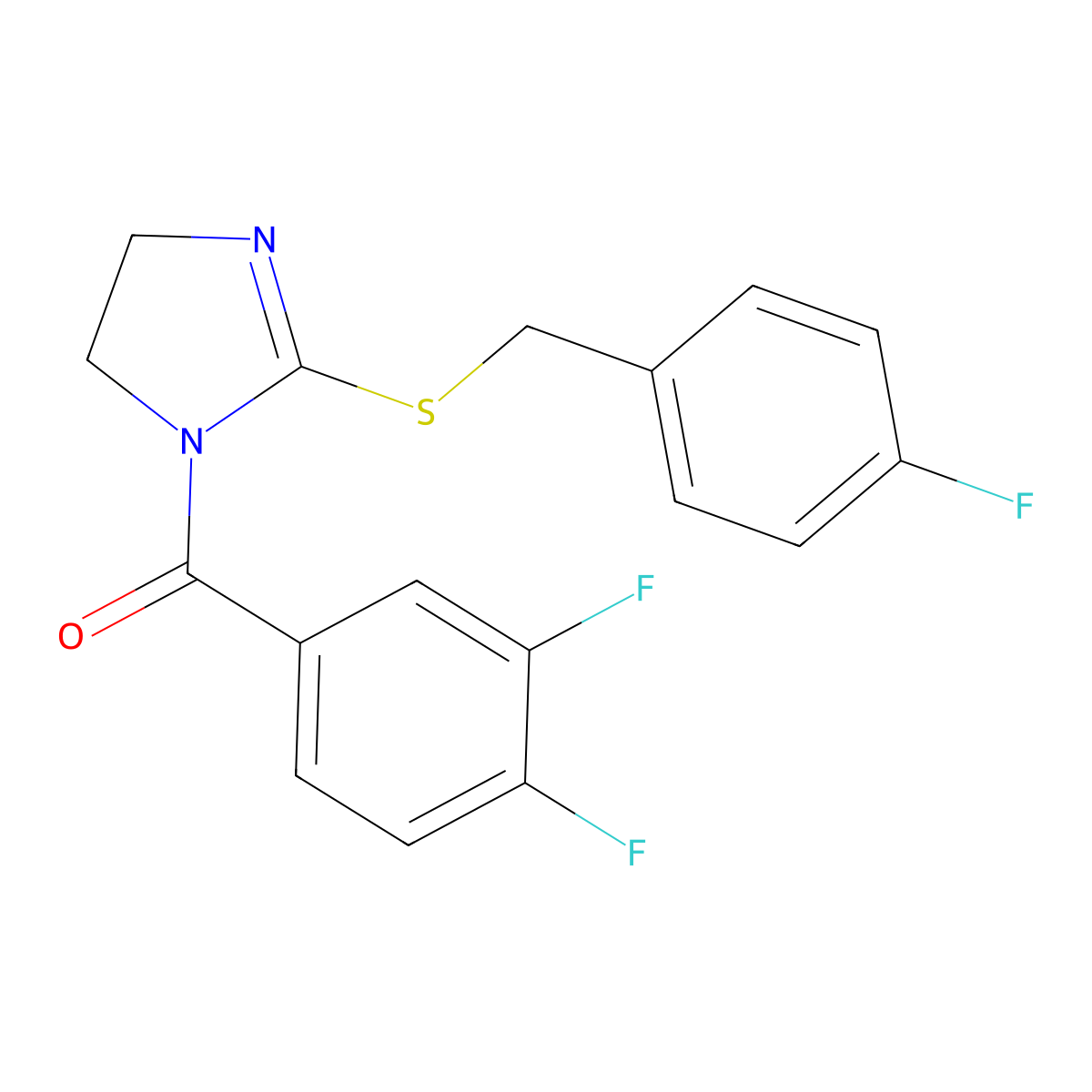 (3,4-difluorophenyl)(2-((4-fluorobenzyl)thio)-4,5-dihydro-1H-imidazol-1-yl)methanone molecular structure, CAS 851865-89-9