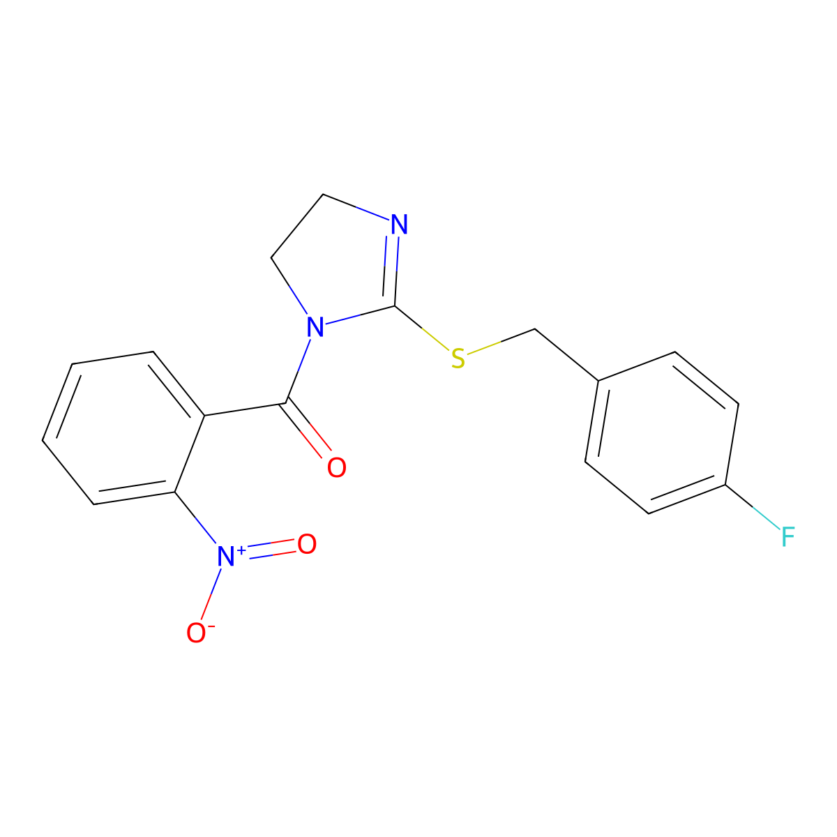 (2-((4-fluorobenzyl)thio)-4,5-dihydro-1H-imidazol-1-yl)(2-nitrophenyl)methanone molecular structure, CAS 851865-92-4