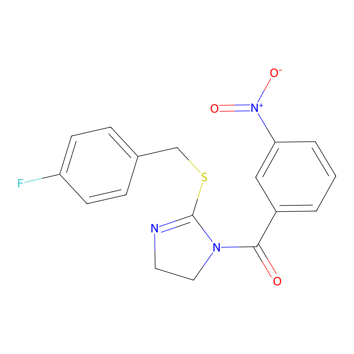(2-((4-fluorobenzyl)thio)-4,5-dihydro-1H-imidazol-1-yl)(3-nitrophenyl)methanone molecular structure, CAS 851865-93-5