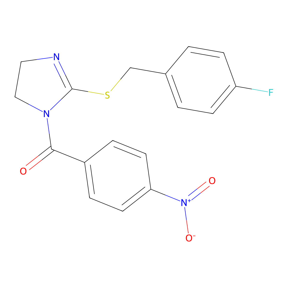 (2-((4-fluorobenzyl)thio)-4,5-dihydro-1H-imidazol-1-yl)(4-nitrophenyl)methanone molecular structure, CAS 851865-94-6