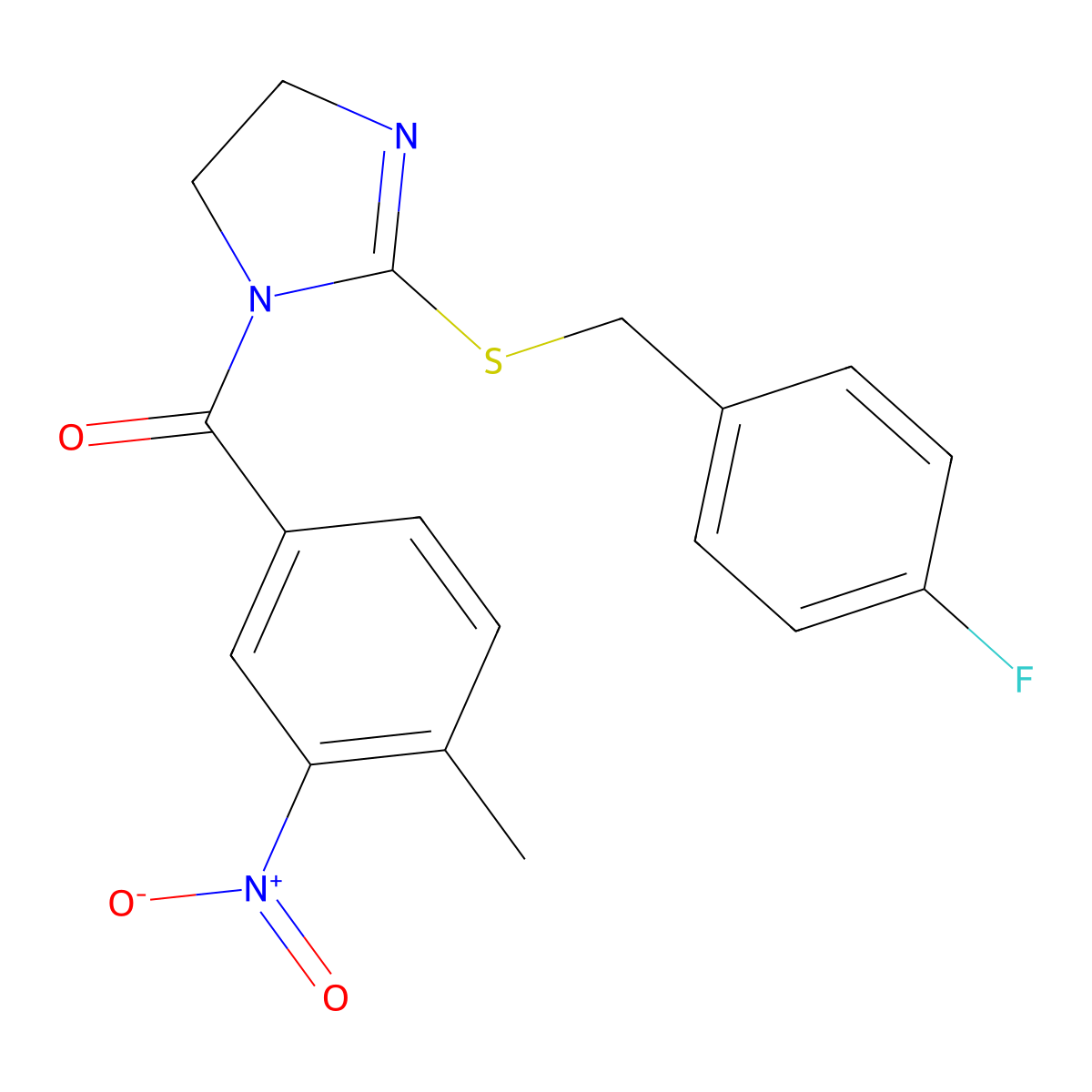 [2-[(4-Fluorophenyl)methylsulfanyl]-4,5-dihydroimidazol-1-yl]-(4-methyl-3-nitrophenyl)methanone molecular structure, CAS 851865-95-7
