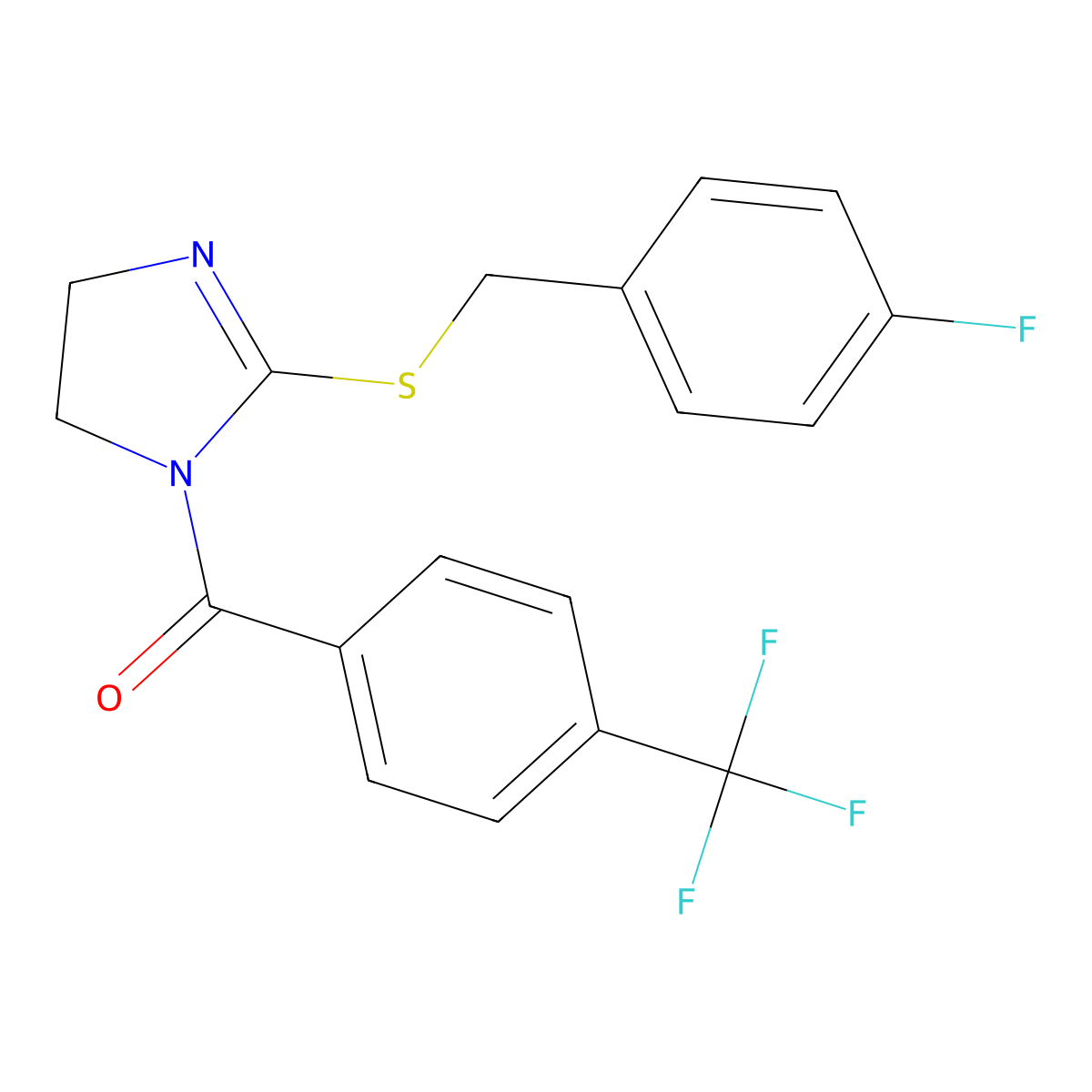 [2-[(4-Fluorophenyl)methylsulfanyl]-4,5-dihydroimidazol-1-yl]-[4-(trifluoromethyl)phenyl]methanone molecular structure, CAS 851865-98-0