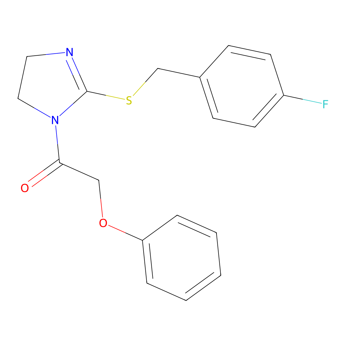 1-[2-[(4-Fluorophenyl)methylsulfanyl]-4,5-dihydroimidazol-1-yl]-2-phenoxyethanone molecular structure, CAS 851865-99-1