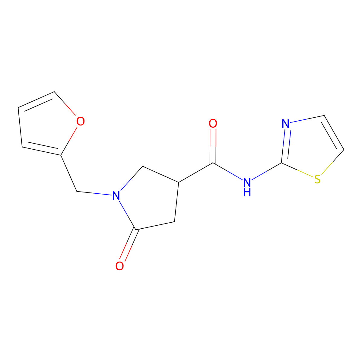1-(furan-2-ylmethyl)-5-oxo-N-(1,3-thiazol-2-yl)pyrrolidine-3-carboxamide molecular structure, CAS 851871-88-0