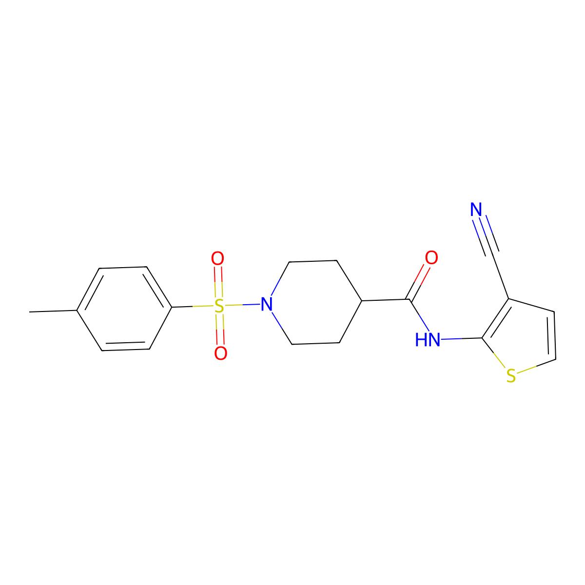 N-(3-cyanothiophen-2-yl)-1-tosylpiperidine-4-carboxamide molecular structure, CAS 851871-89-1