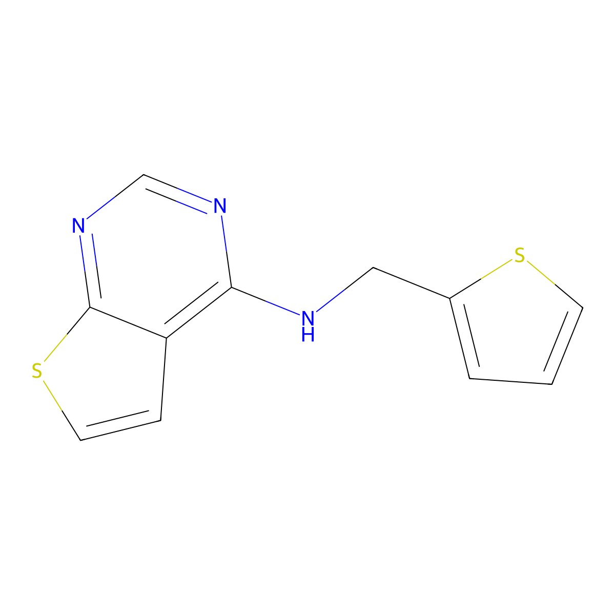 N-(thiophen-2-ylmethyl)thieno[2,3-d]pyrimidin-4-amine molecular structure, CAS 851872-13-4