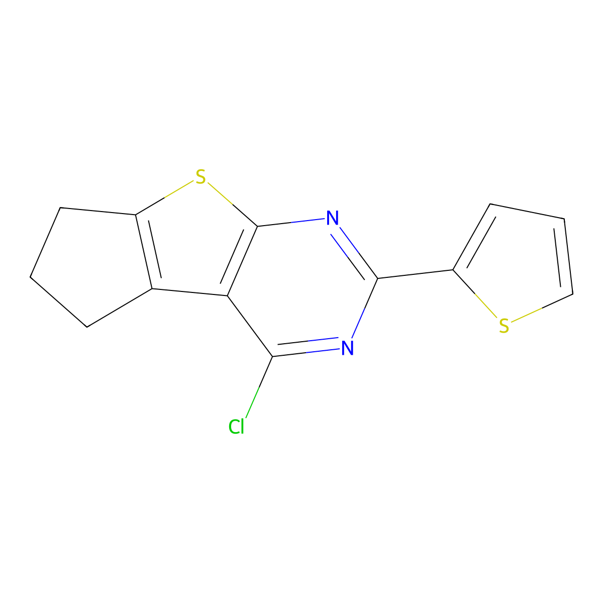 12-Chloro-10-(thiophen-2-yl)-7-thia-9,11-diazatricyclo[6.4.0.0,2,6]dodeca-1(12),2(6),8,10-tetraene molecular structure, CAS 851879-10-2