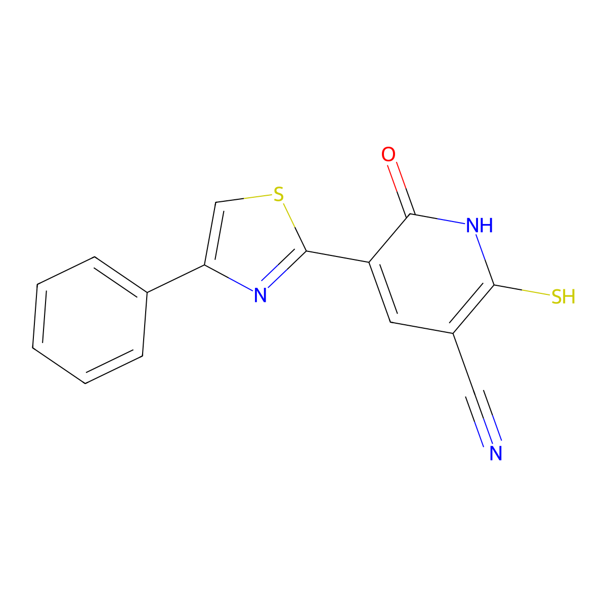 6-Oxo-5-(4-phenyl-1,3-thiazol-2-yl)-2-sulfanyl-1,6-dihydropyridine-3-carbonitrile molecular structure, CAS 851879-14-6